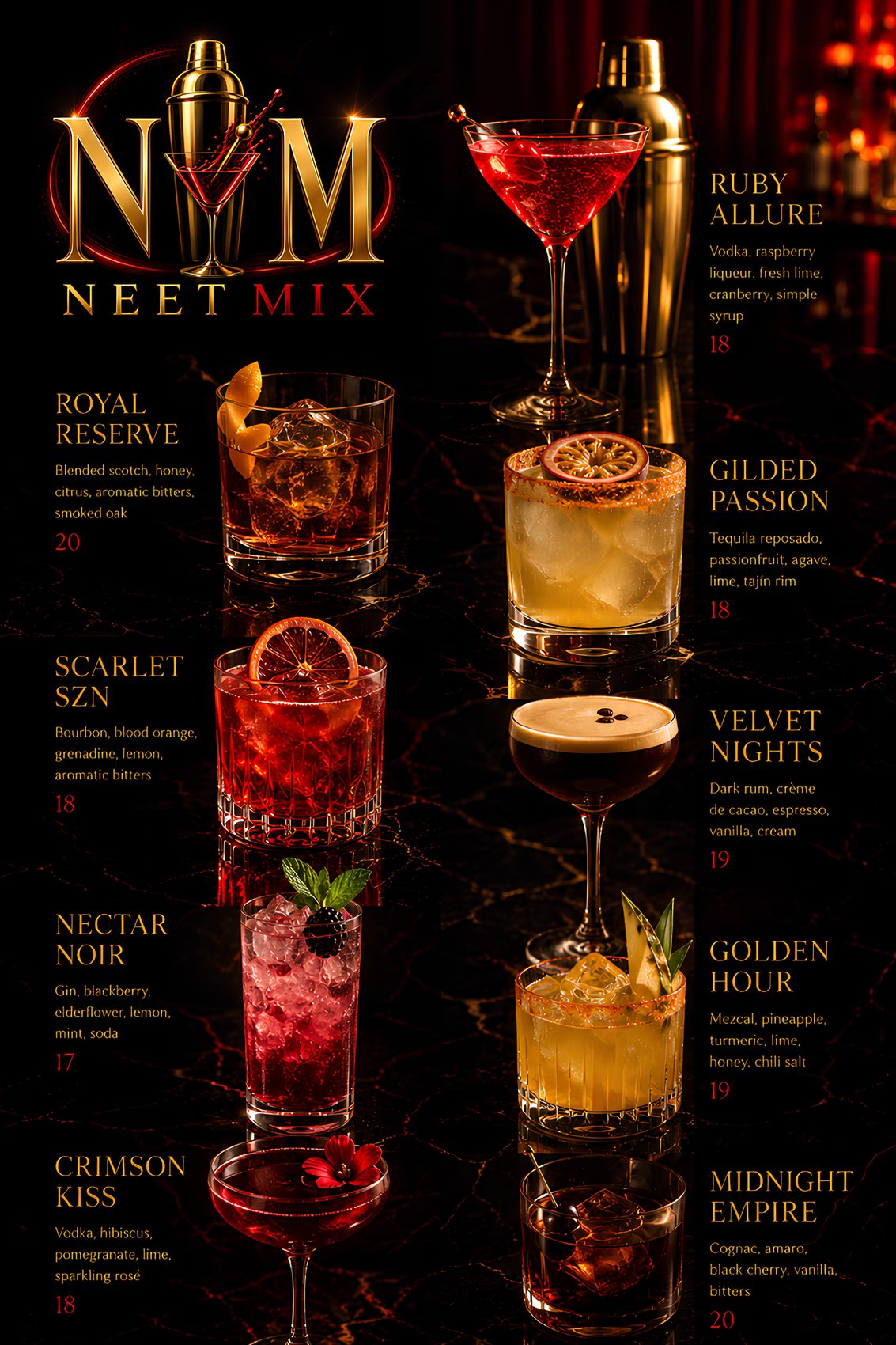 Signature cocktail menu